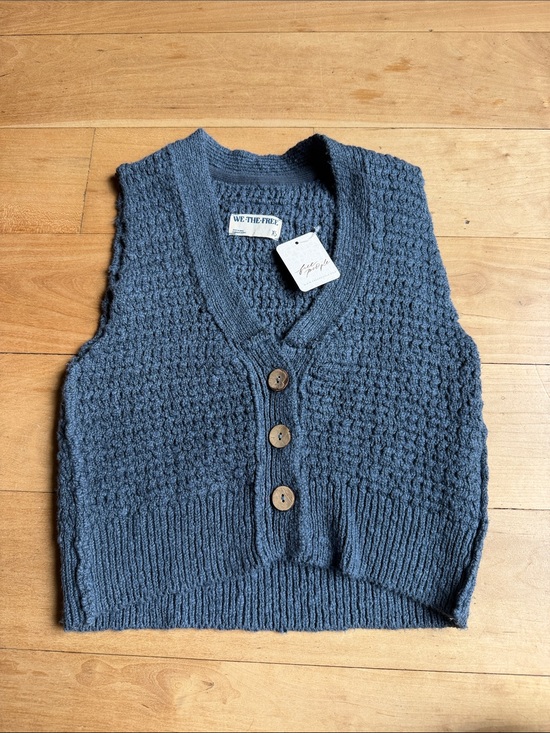 We The Free Sweaters - We The Free Slate Blue V-Neck Knit Button-Front Sweater Vest